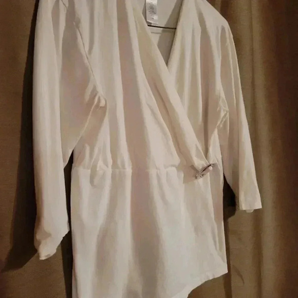 Womans Jones & Co white top in cotton  spandex 3/4 sleeves Large - Picture 9 of 9